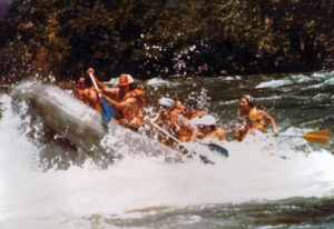 Terri Drabec guiding paddle raft on the Stanislaus