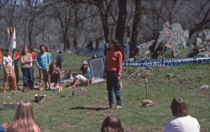 Graciella Rossi speaking at Witness & Encampment, April 1979